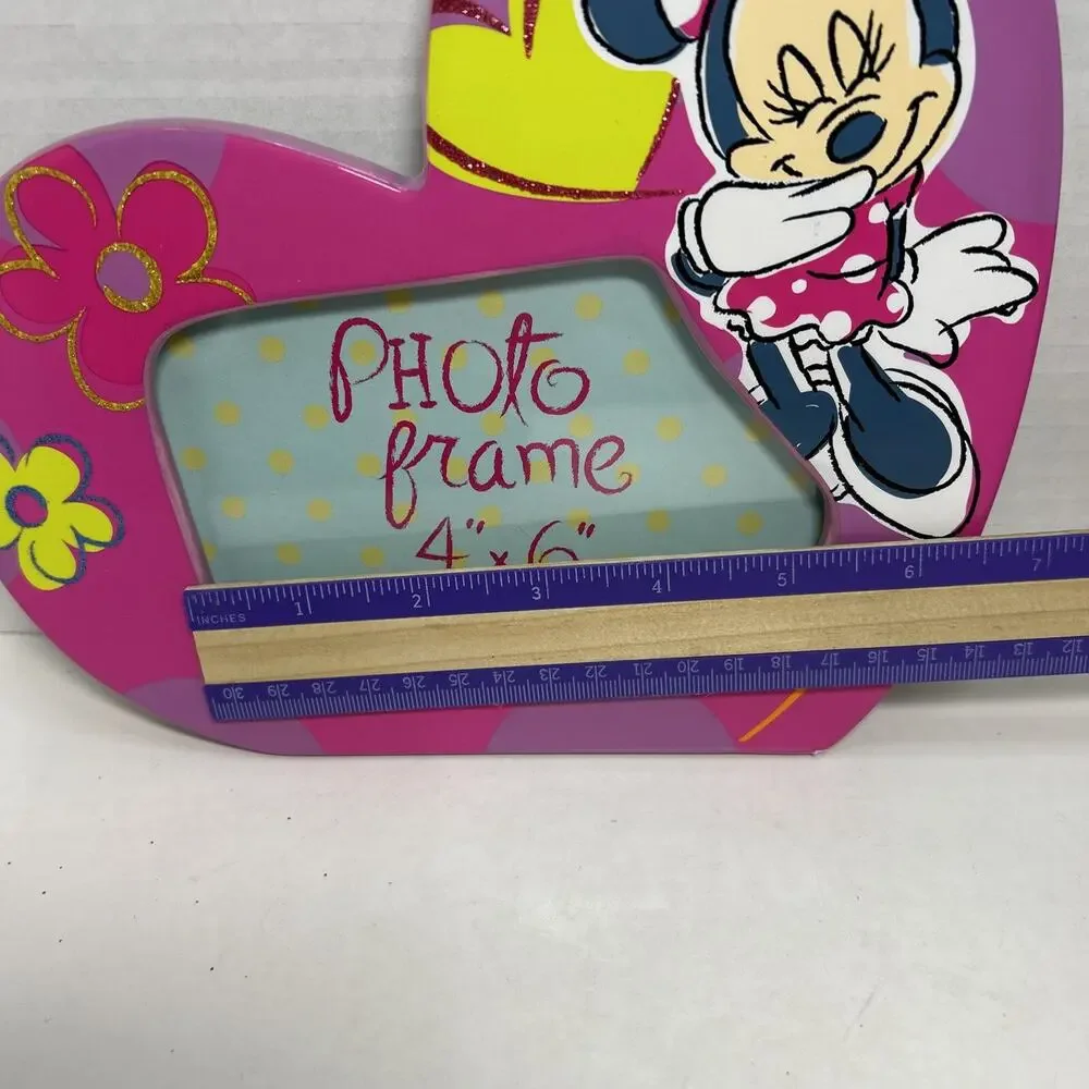 Minnie Mouse 4''x6'' Neon Pink Heart Shape Ceramic Photo Frame Disney Parks NWT